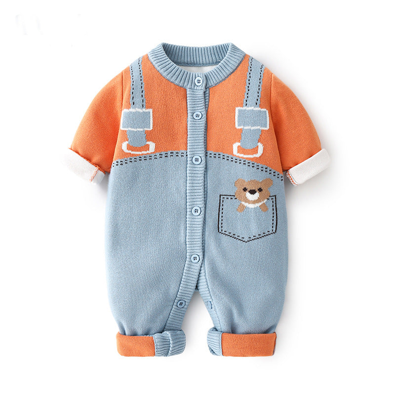 Baby Bodysuit – Knitted Double-Layer Cotton Outfit Blue